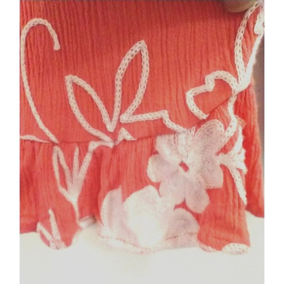 Liv Los Angeles Women Boho Peasant Ruffle Top Embroidered Coral Orange - Med - Picture 4 of 10